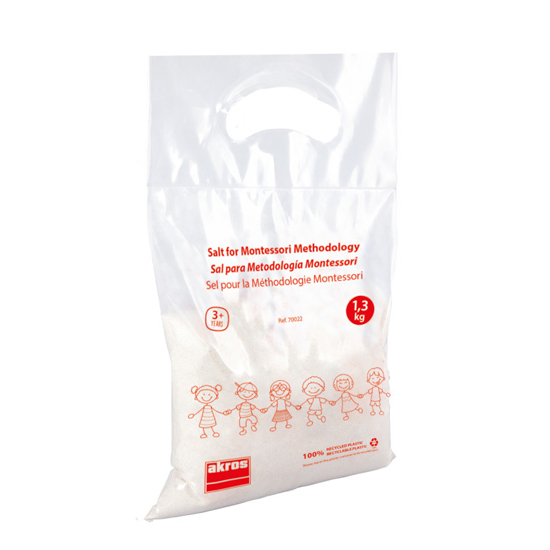 Sal para metodologia Montessori (1,3 kg) Saco plástico com sal para metodologia Montessori e desenhos infantis
