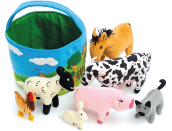 Cesto da Quinta Brinquedos de pelúcia de animais da quinta com cesto colorido