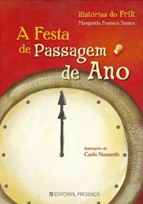 A Festa de Passagem de Ano Capa do livro A Festa de Passagem de Ano com um relógio grande e fundo vermelho