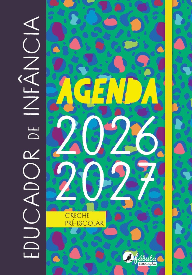 Agenda do Educador de Infância 2026/2027 Agenda colorida para educador de infância com texto e padrão multicolorido