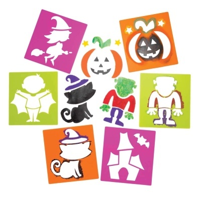 Stencil colorido Halloween com várias figuras para pintura