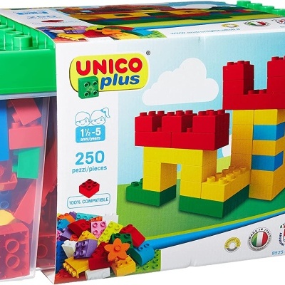 Caixa de blocos de construção coloridos UNICO plus com 250 peças