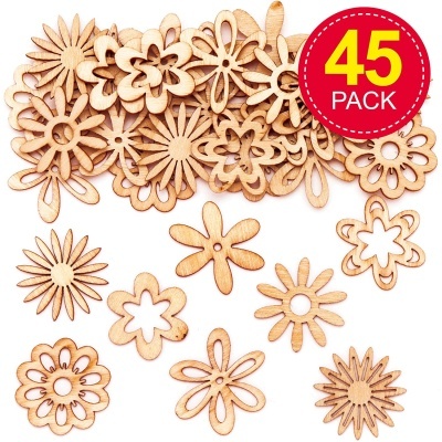 Flores de madeira decorativas em diferentes padrões, 45 peças