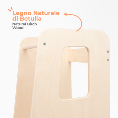 Suportes em madeira de bétula natural com recorte central e parafusos visíveis