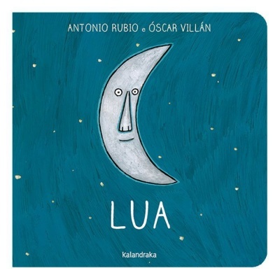 Capa de livro infantil azul com lua desenhada e texto
