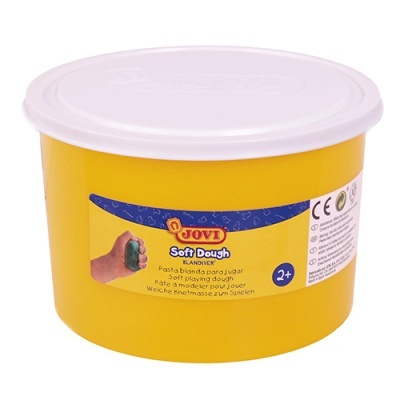 Recipiente amarelo de plastic com tampa branca para massa macia para modelar Jovi Soft Dough