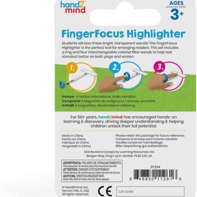 Embalagem com marcadores FingerFocus Highlighter da hand2mind para crianças a partir de 3 anos