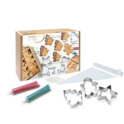 Conjunto Atelier Biscuit de Noël com cortadores de biscoitos, tubos de glacê e espátula
