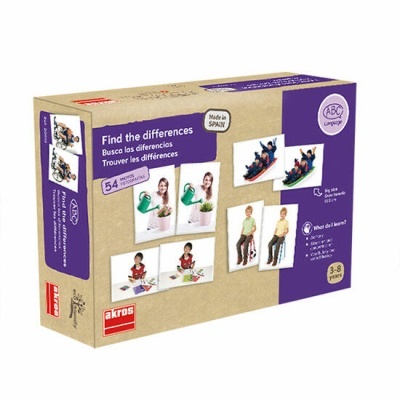 Caixa de jogo educativo 'Find the differences' com imagens para comparar diferenças