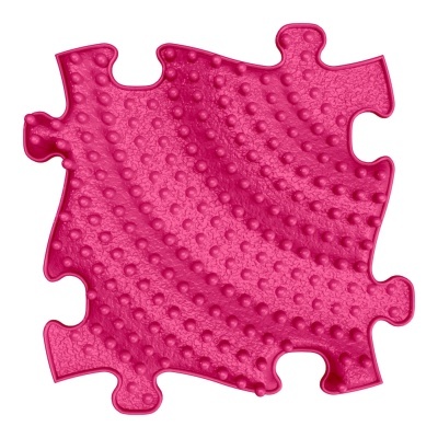 Tapete de massagem rosa em forma de peça de puzzle com textura de botões