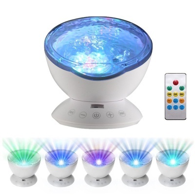 Projetor de luz branco com luzes coloridas e controlo remoto