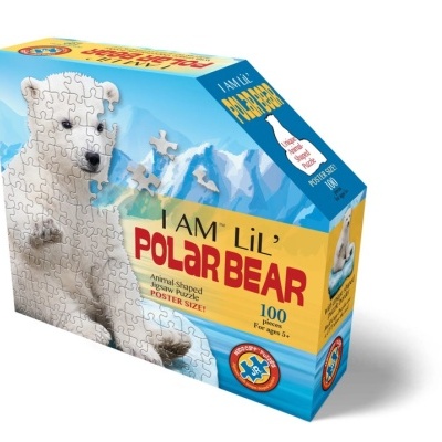 Caixa de puzzle de 100 peças com desenho de urso polar branco e texto I AM LIL' POLAR BEAR