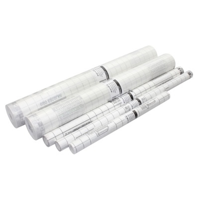 Rolos de papel adesivo branco com padrão quadriculado cinza