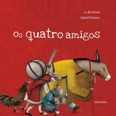 Capa de livro vermelho com quatro animais antropomórficos e texto do título e autores