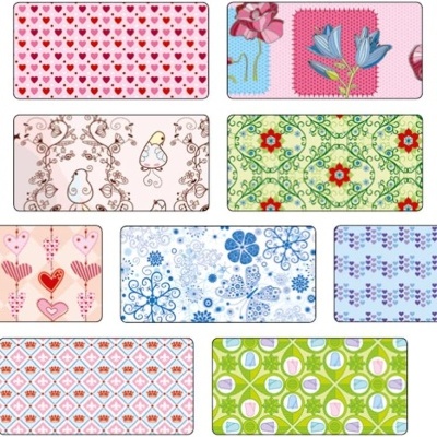 Conjunto de toalhetes em tecido com vários padrões coloridos