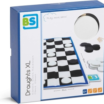 Jogo de damas XXL da marca BS com tabuleiro e peças grandes em caixa