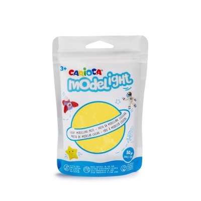 Embalagem de pasta de modelar leve amarela CARIOCA Modelight para crianças maiores de 3 anos com 50 g