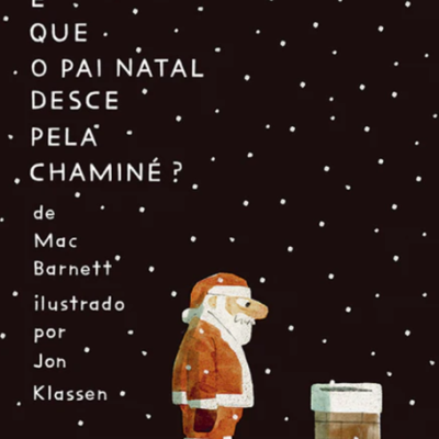 Capa do livro infantil com Pai Natal e texto em branco sobre fundo preto estrelado