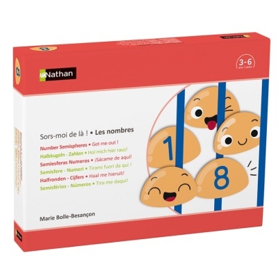 Caixa de jogo educativo para crianças com pedras numeradas e expressivas da marca Nathan.