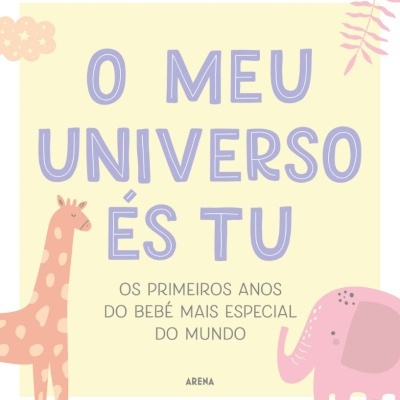 Capa de livro infantil com texto e ilustrações de girafa e elefante