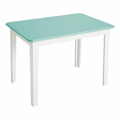 Mesa retangular verde água com pernas brancas