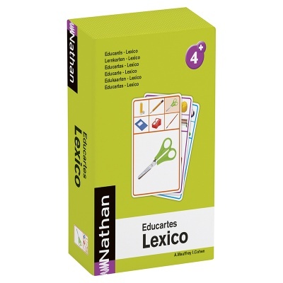 Caixa verde clara do jogo Educartes Lexico com cartas ilustradas e marca Nathan