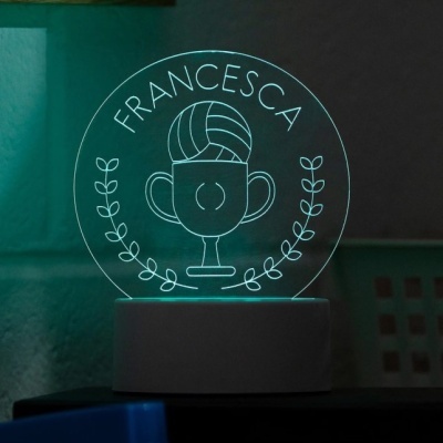 Luminária LED com troféu de voleibol e nome FRANCESCA