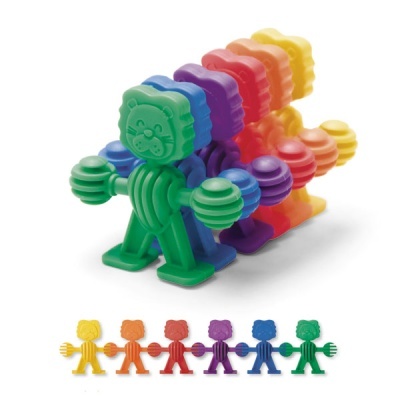 Brinquedos de encaixe coloridos em forma de animais com corpo articulado