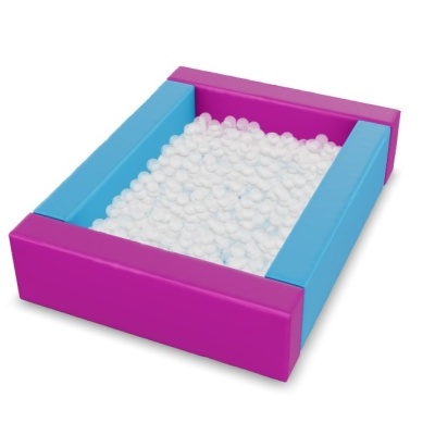 Piscina de bolas quadrada rosa e azul com bolas brancas dentro