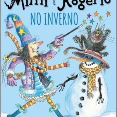 Capa de livro infantil 'Mimi e Rogerio No Inverno' com ilustrações coloridas de inverno
