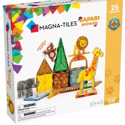 Caixa de brinquedo MAGNA-TILES Safari animals com figuras de animais e peças magnéticas coloridas