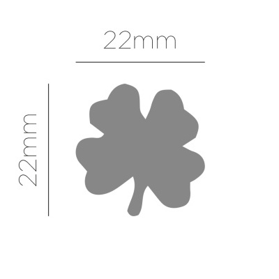 Diagrama de trevo de quatro folhas com medidas 22mm x 22mm