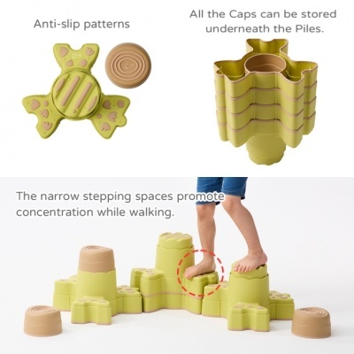 Blocos modulares de caminhada antiderrapantes verde e castanho claro com tampas armazenáveis por baixo