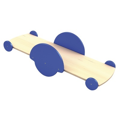 Prancha de madeira clara com aros redondos azuis nas laterais