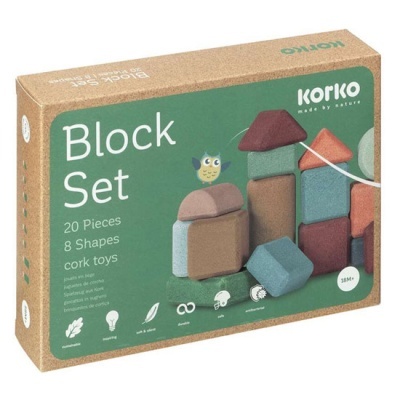 Conjunto de blocos de cortiça coloridos em caixa de cartão reciclado Korko