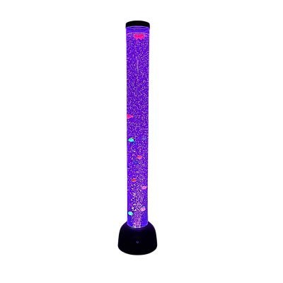 Coluna transparente com luz LED roxa e bolhas