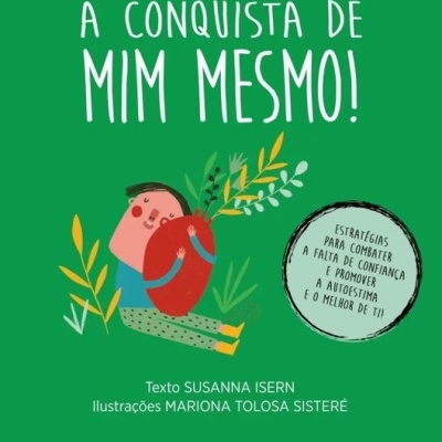 Capa de livro verde com ilustração de criança e texto em branco e preto