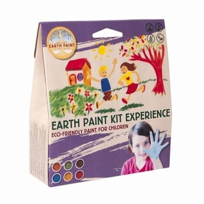 Caixa do kit de pintura para crianças Earth Paint Kit Experience com ilustração colorida e criança com mão pintada