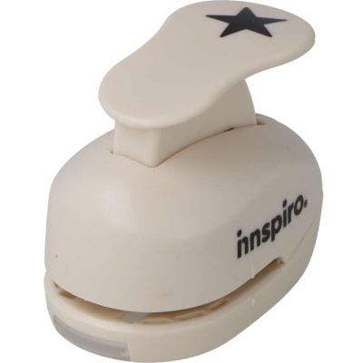 Perfurador de papel bege com estrela preta e marca innspiro
