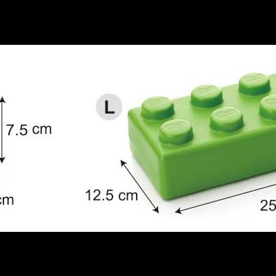 Blocos de construção de brinquedo laranja e verde com medidas