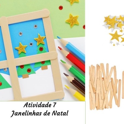 Kit atividade infantil com moldura de janela, figuras de Natal, glitter dourado, papel colorido e lápis