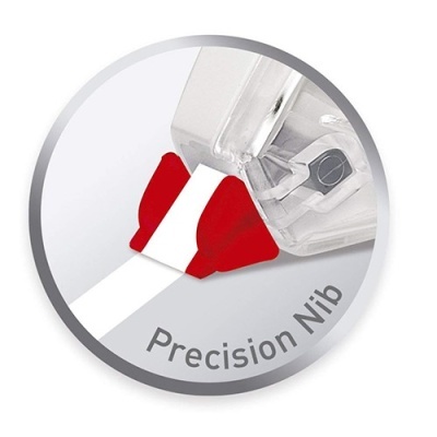 Ponta de precisão vermelha e branca com texto Precision Nib