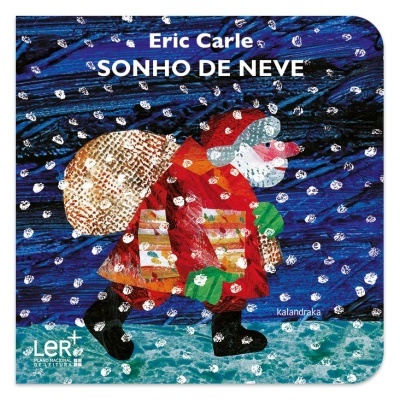 Capa de livro infantil colorida com figura vestida para o frio e neve no fundo