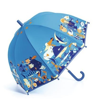 Guarda-chuva infantil azul com desenhos animados do oceano