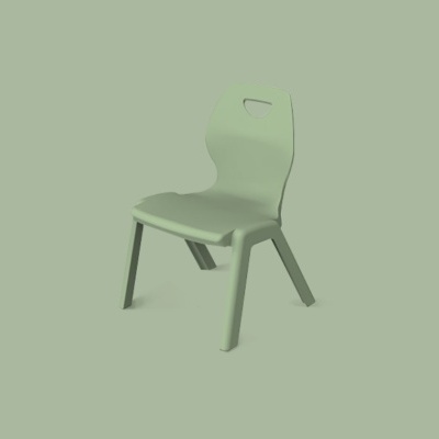 Cadeira verde claro de plástico com encosto recortado