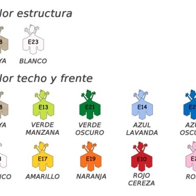 Paleta de cores para estruturas e superfícies com códigos e nomes em espanhol