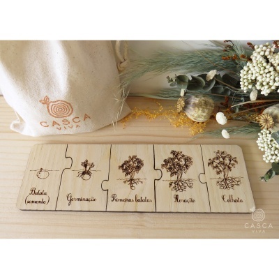 Quebra-cabeças de madeira com fases de crescimento da batata e saco de tecido CASCA VIVA