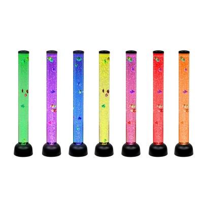 Colunas luminosas coloridas tipo tubos com bolhas e peixes artificiais
