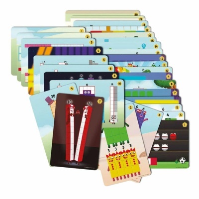 Conjunto de cartas educativas coloridas com números e ilustrações variadas