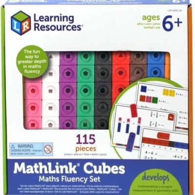 Caixa de jogo MathLink Cubes com cubos coloridos para fluência matemática